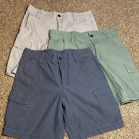 Magellan Men's Casual Cargo Shorts - Gray, Green, and Tan Bundle of 3